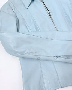 Ice blue 90’s leather jacket