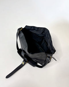 Black buckle studded leather shoulder bag