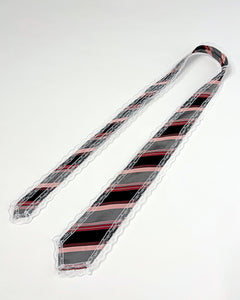 Lace upcycled striped tie in pink & grey