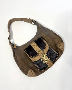 Roberto Cavalli pony hair studded shoulder bag