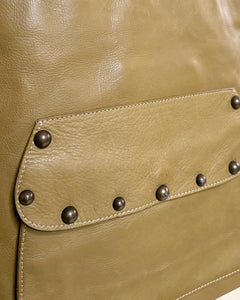 Italian wooded handle studded bag