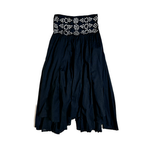 Studded dropped waist asymmetric skirt