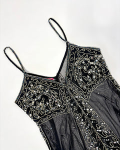 Pearl & sequined embroidered asymmetric cami