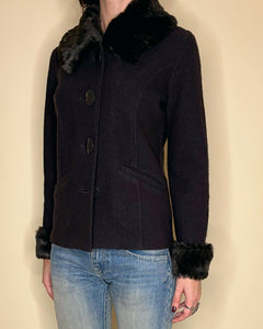 Fur collar light wool jacket