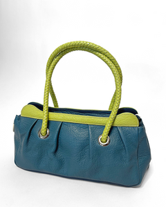 Turquoise & lime leather baguette bag