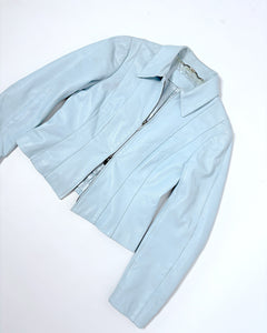 Ice blue 90’s leather jacket