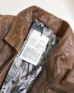 Lace up distressed leather bomber