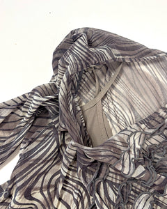 Zebra swirl ruffle mesh long sleeve top