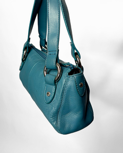 Turquoise leather baguette bag