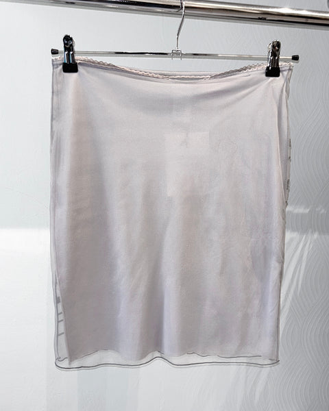 Silver velvet trim mesh layered mini skirt