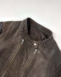 Double zipper worn brown suede jacket