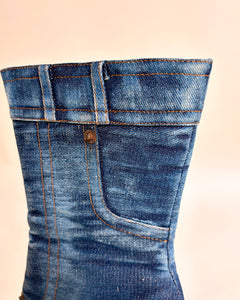 Denim half calf boots