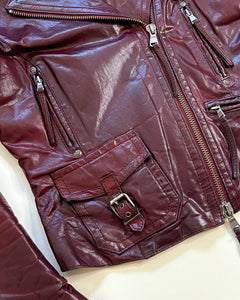 Cherry red biker leather jacket