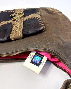 Roberto Cavalli pony hair studded shoulder bag