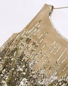 Sequined dropped waist draped silk mini dress