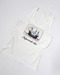 “Shipwreck chic” Cross stitch upcycle tank top