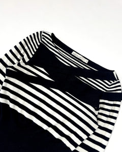 Stripes rib knit wide waist long sleeve top