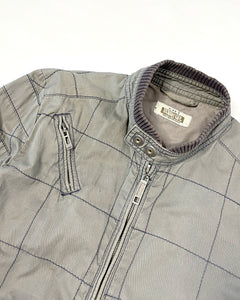 Grey plaid stitch military style bomber jacket
