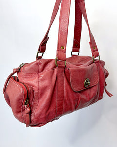 Faded burgundy leather shoulder bag