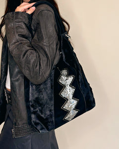 Pony hair & sequins suede bag