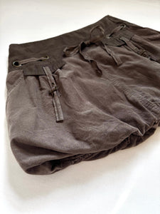 Brown cotton bubble skirt with buckle details