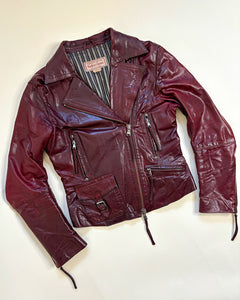 Cherry red biker leather jacket