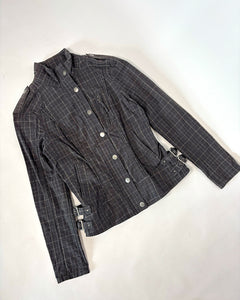 Plaid fitted jacket with silver buckles