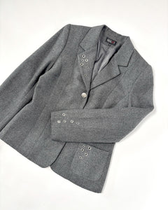 Grommet studded wool blazer jacket