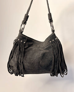Studded suede fringe bag