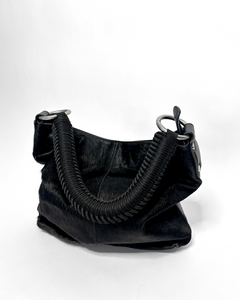 Pony hair hobo bag with nylon braided handle