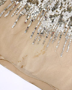 Sequined dropped waist draped silk mini dress