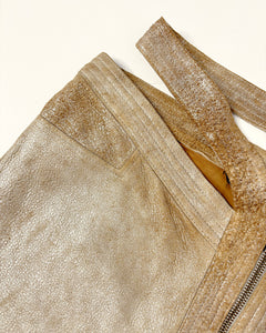 Cut out low rise silver metallic leather pants
