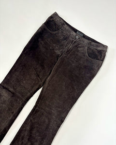 Low rise dark brown suede bootcut pants