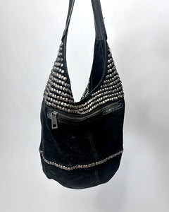Studded suede large hobo bag