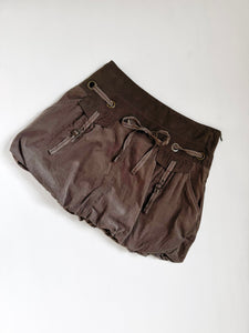 Brown cotton bubble skirt with buckle details