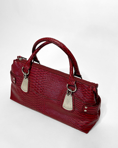 Burgundy silver detailed snake skin leather bag