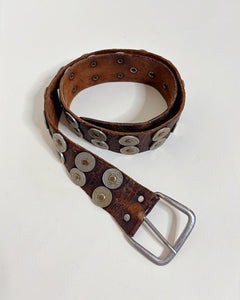 Coin studded leather belt