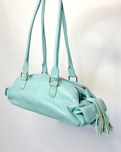 Mint blue leather shoulder bag