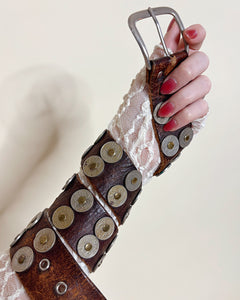 Coin studded leather belt