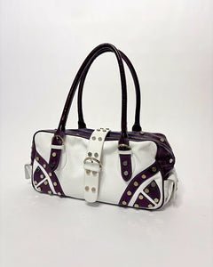 Versace studded contrasting leather bowling bag