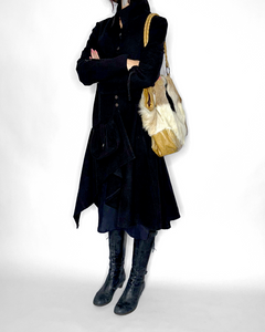 Asymmetric buttoned funnel neck coat dress