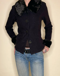 Fur collar light wool jacket