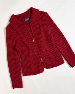 Cherry red wool zip up cardi