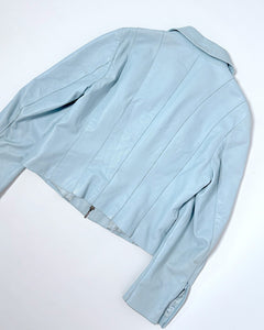 Ice blue 90’s leather jacket