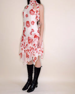 Silk halter dress with roses