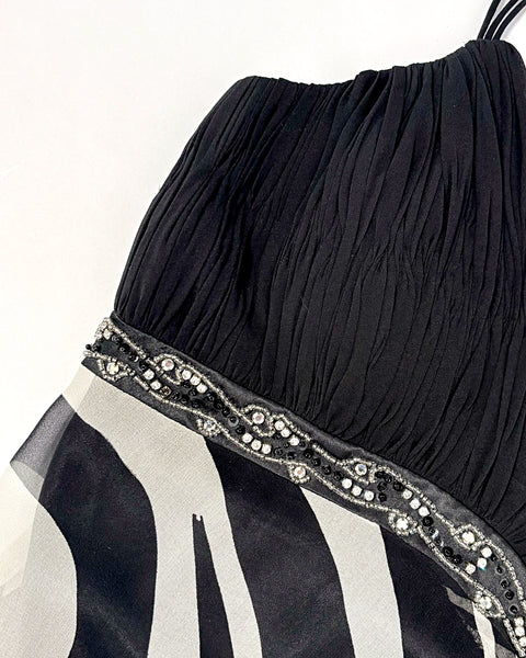 Zebra silk midi party dress