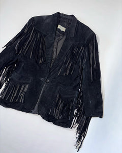 Long fringe black suede jacket