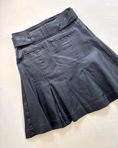 Asymmetric coated denim skirt