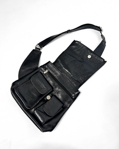 Sleek utility black leather crossbody bag