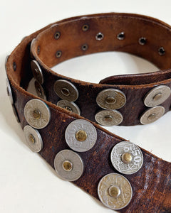 Coin studded leather belt